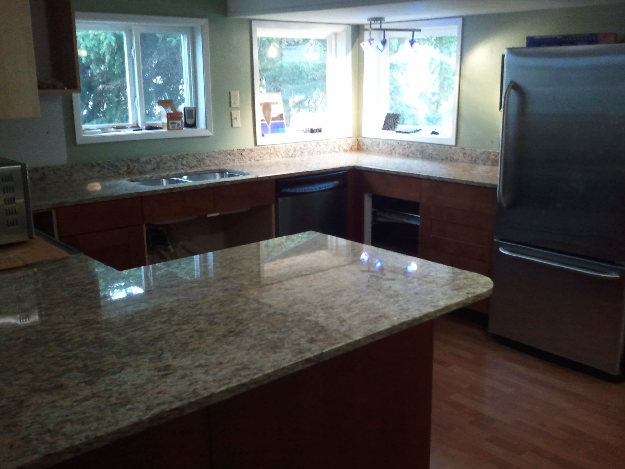 Kitchen with newly installed granite countertops