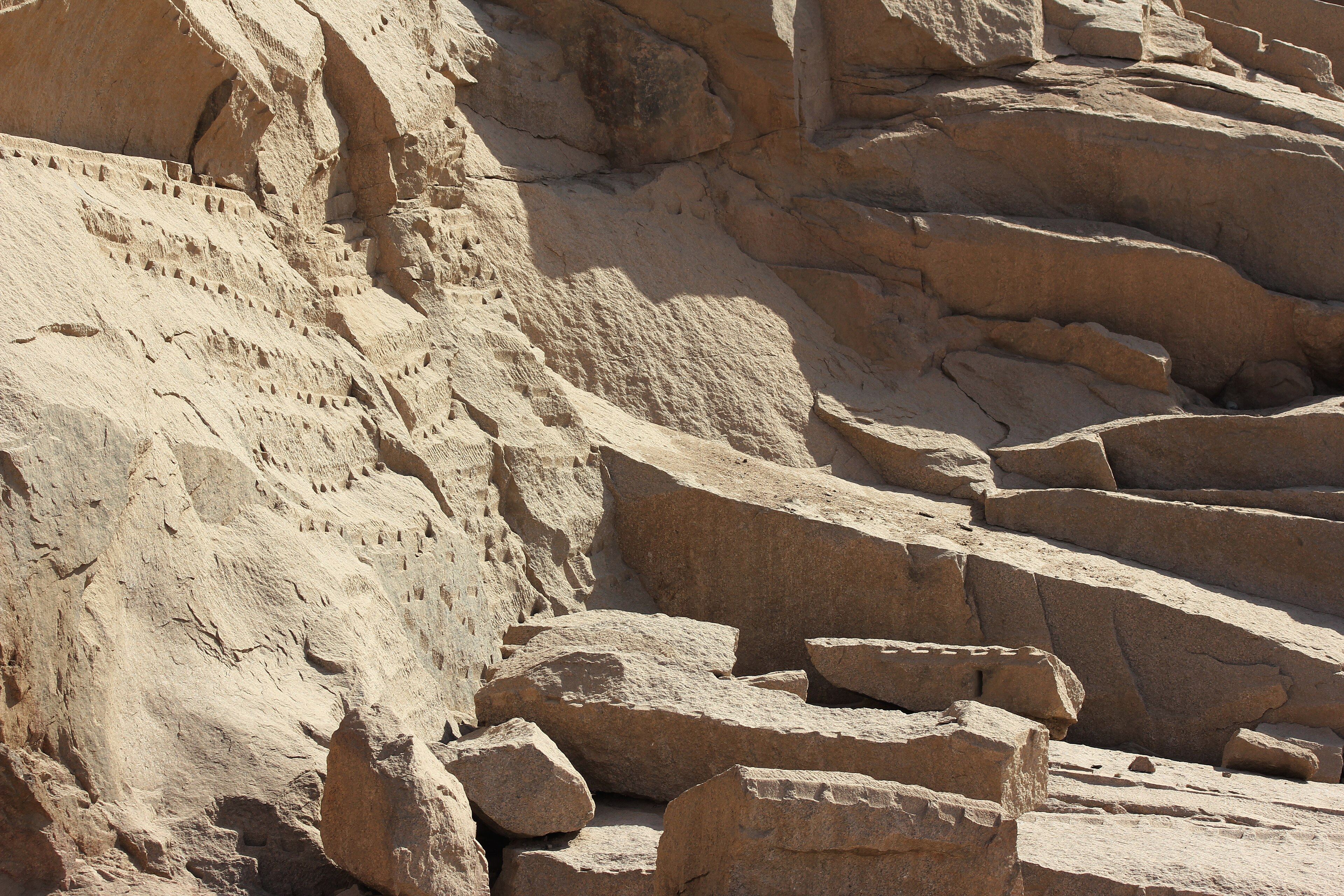 Detail of red granite rock at the obelisk quarry in Aswan