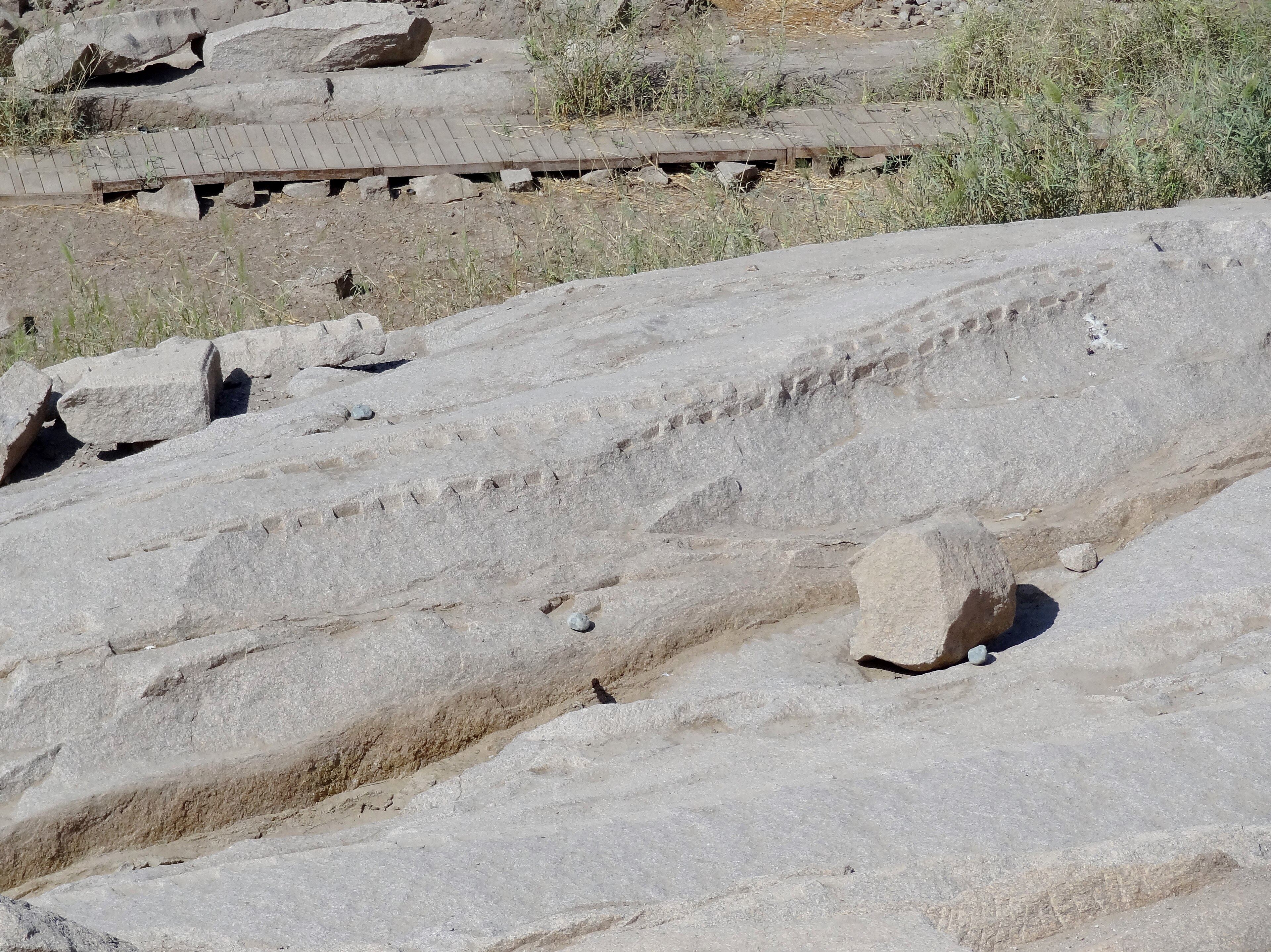 Ancient tool marks on the granite walls of the Aswan obelisk quarry
