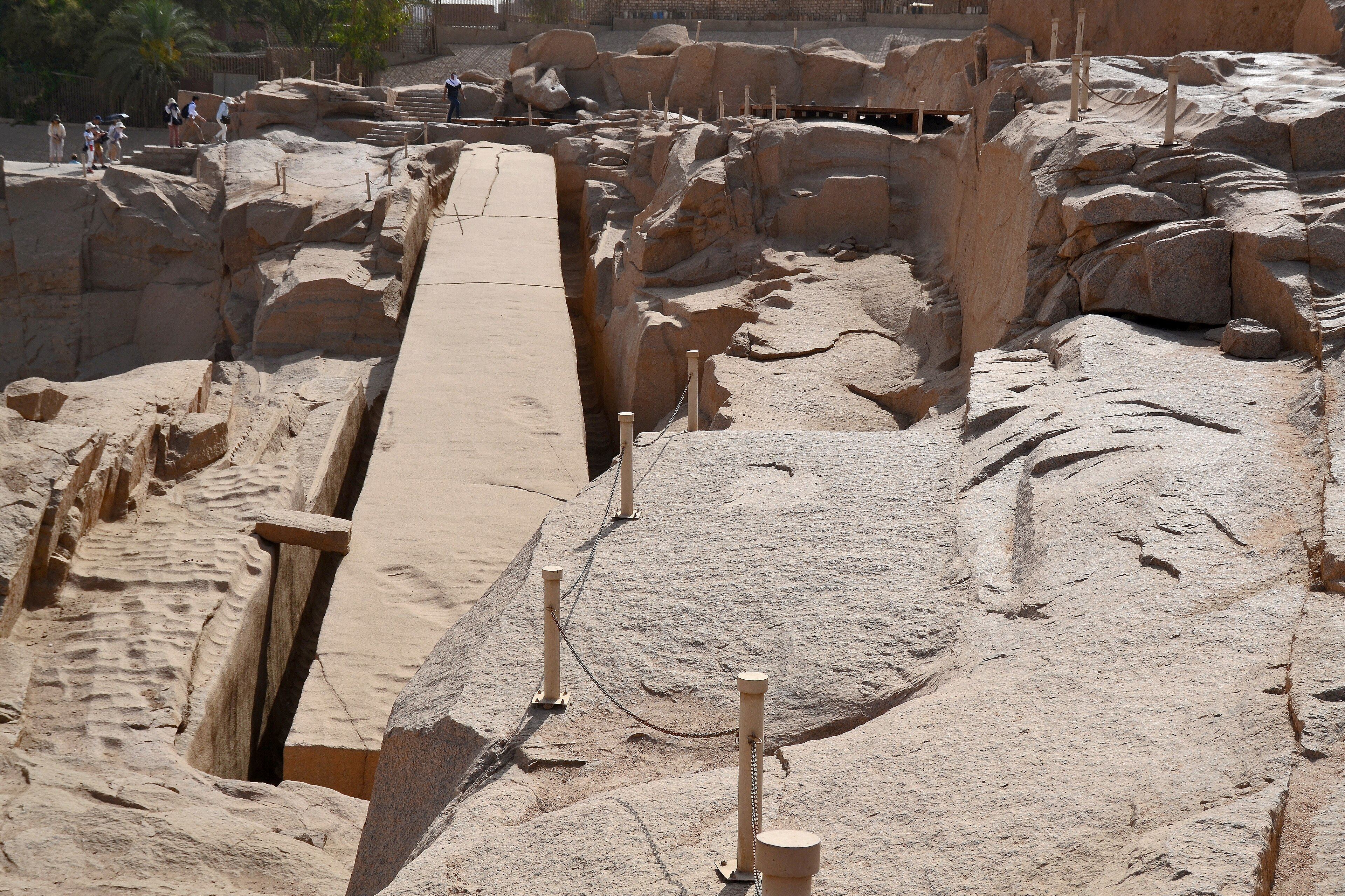 The Unfinished Obelisk lying in the ancient granite quarry at Aswan, Egypt